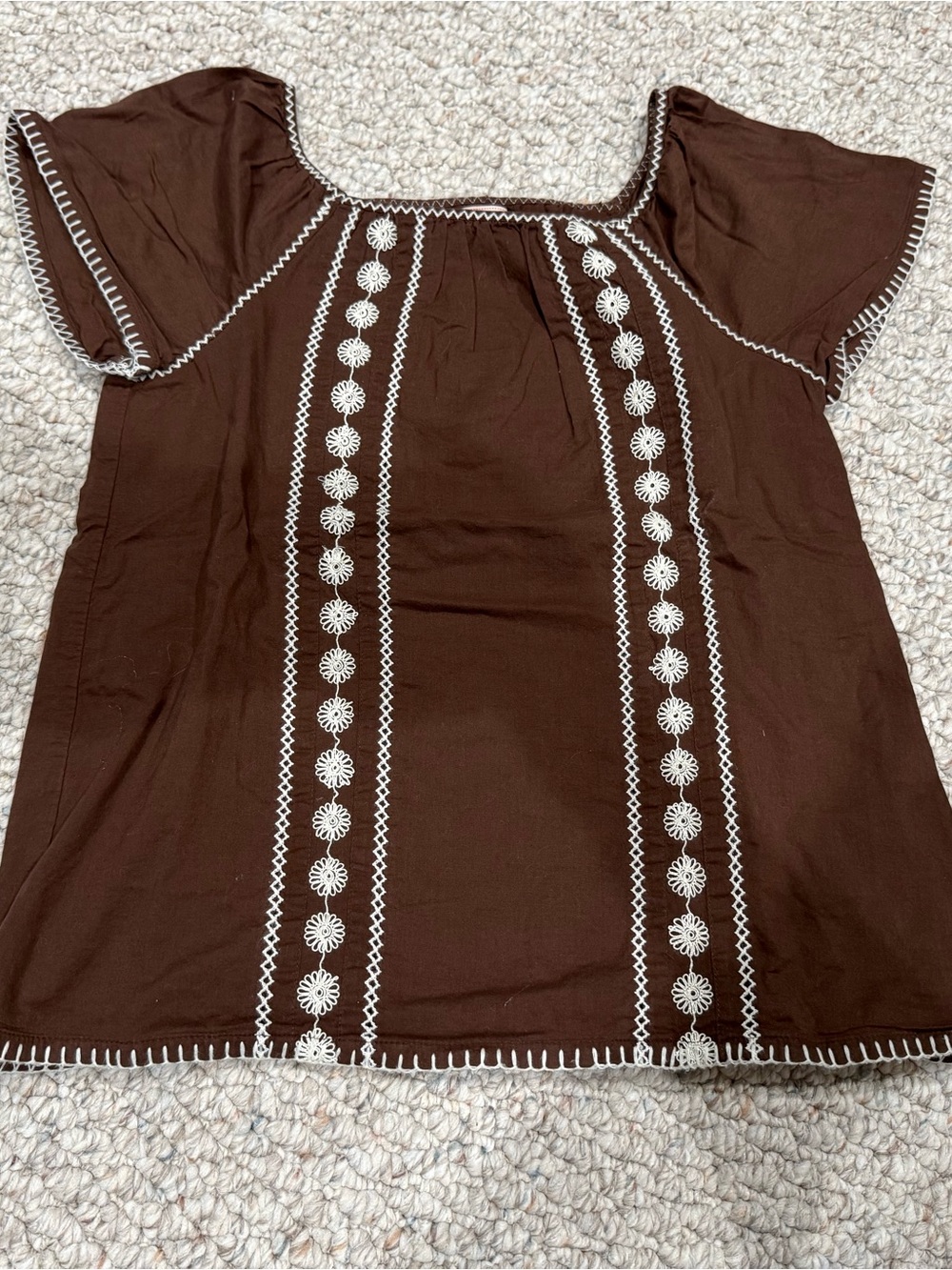 Old Navy Brown Embroidered Square-Neck Tunic